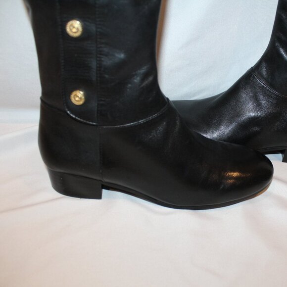 NEW NINE WEST‎ $170 TALL CREYAN LEATHER GOLD ACCENT BLACK BOOTS SZ 6.5 - Picture 3 of 6